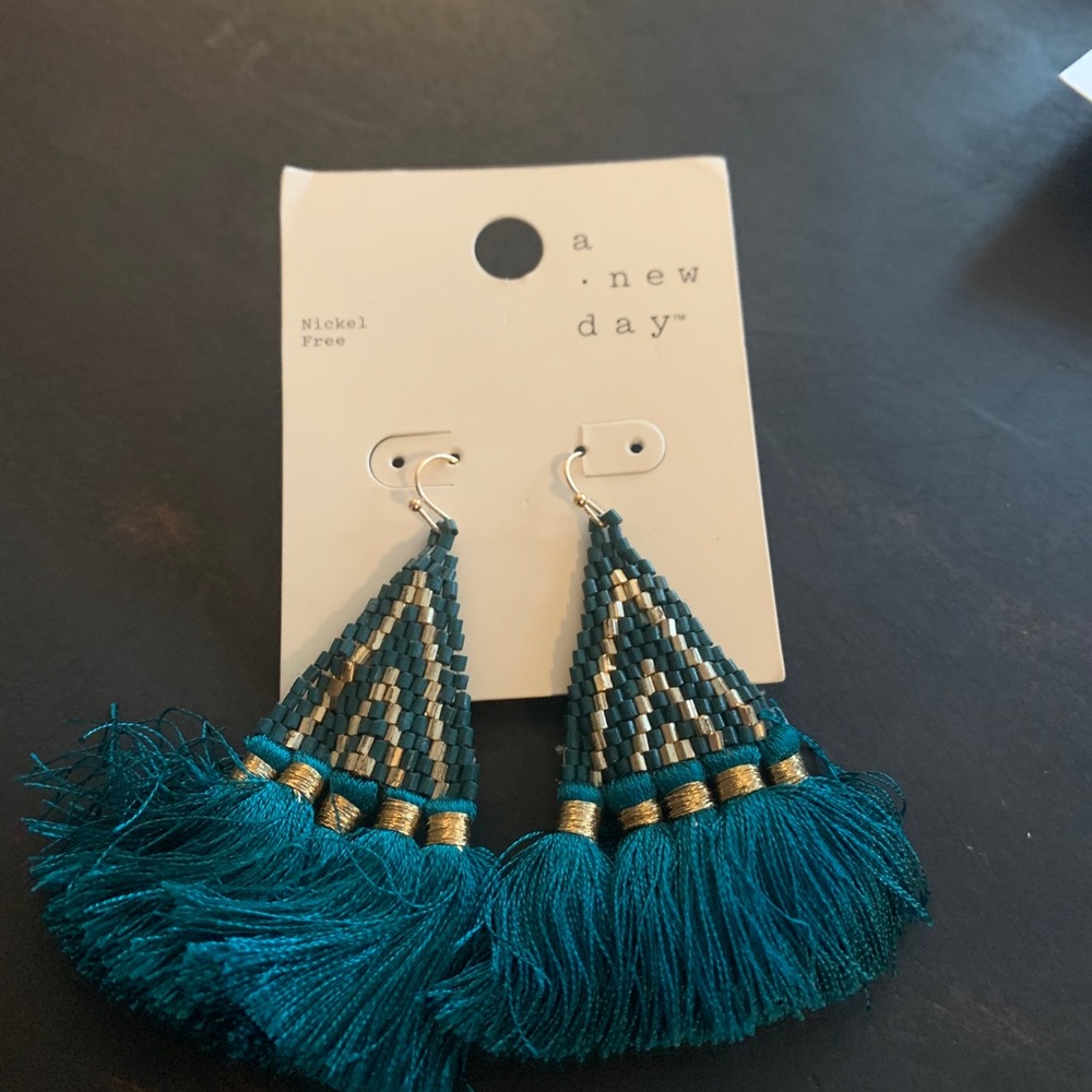Brand new, still with tag. Blue dangle earrings.